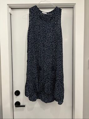 Sleeveless Navy Polka Dot A-Line Skirt